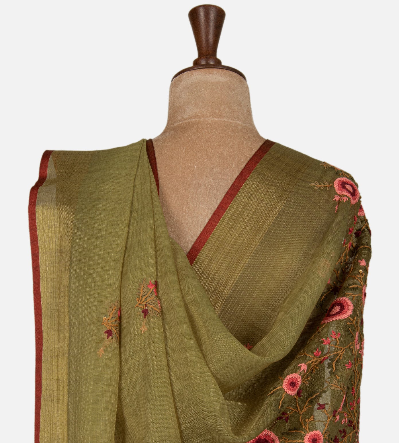 Olive Green Linen Cotton Saree