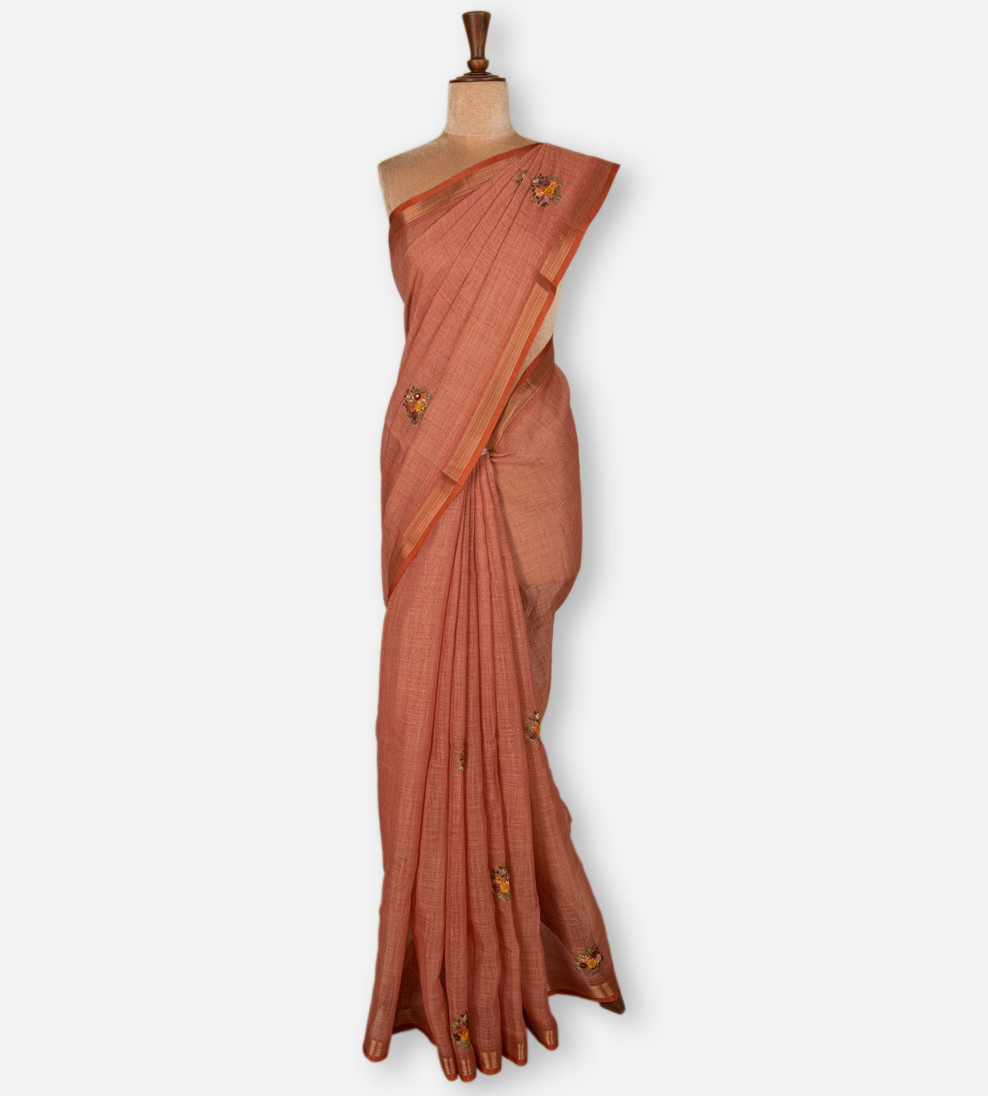 Peach Linen Cotton Saree