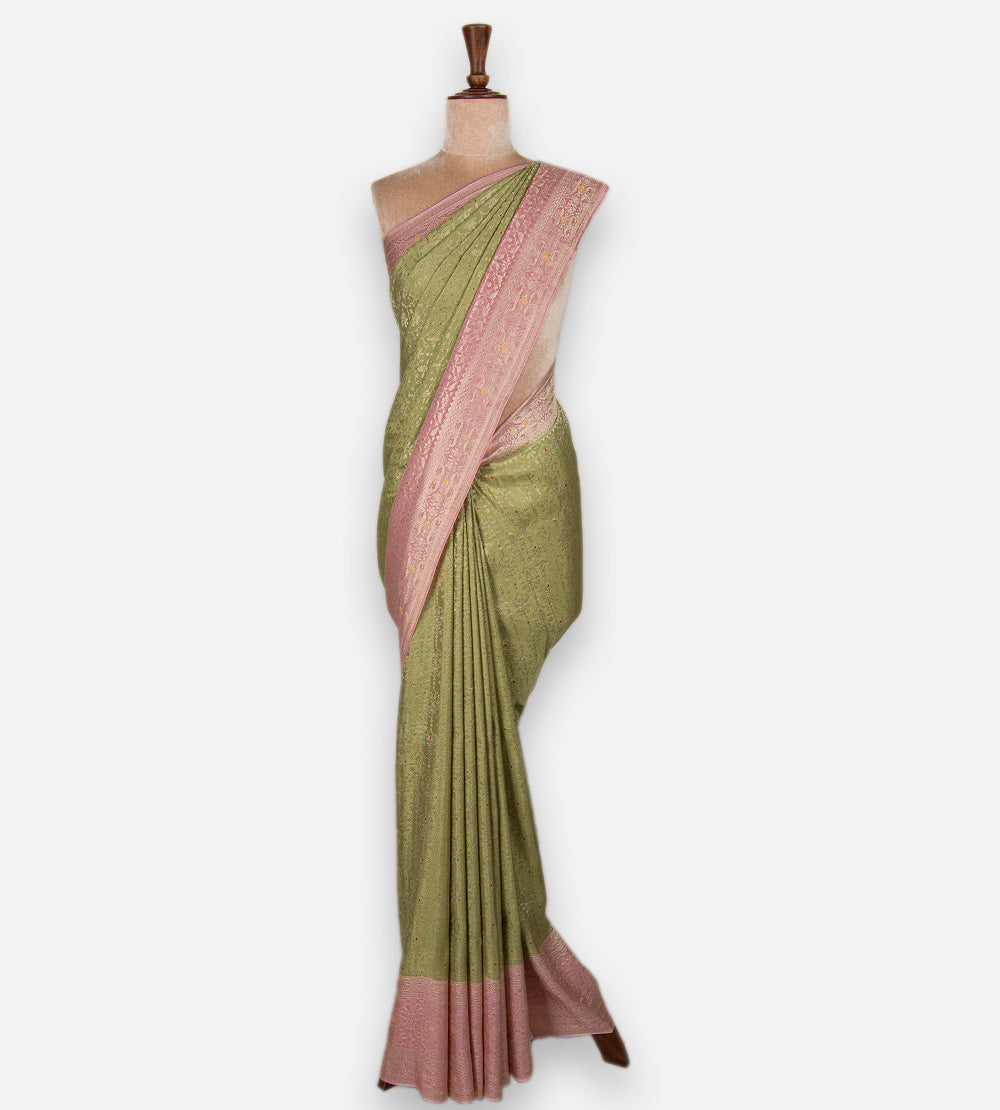 Green Banarasi Crepe Saree
