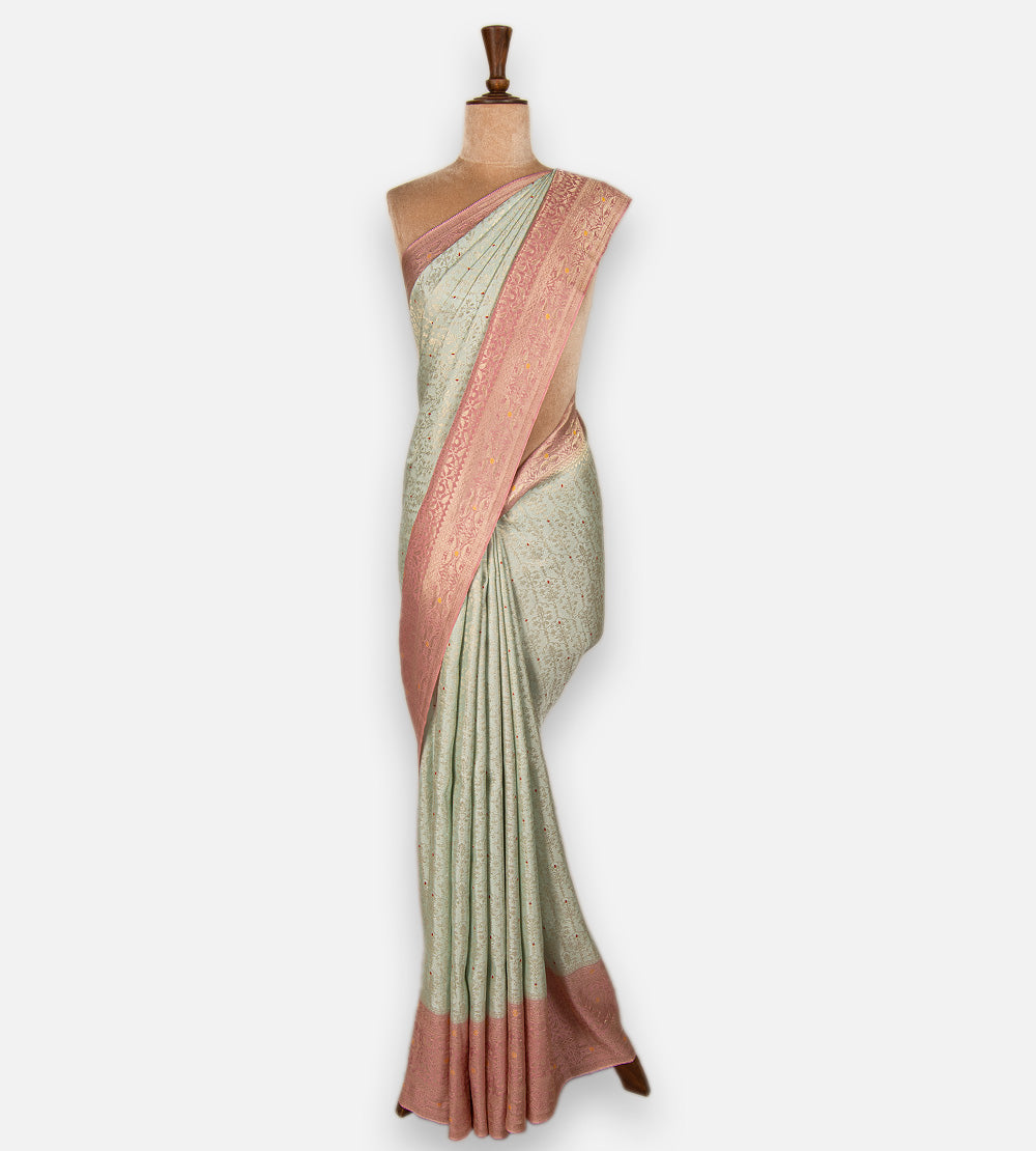 Pastel Blue Banarasi Crepe Saree