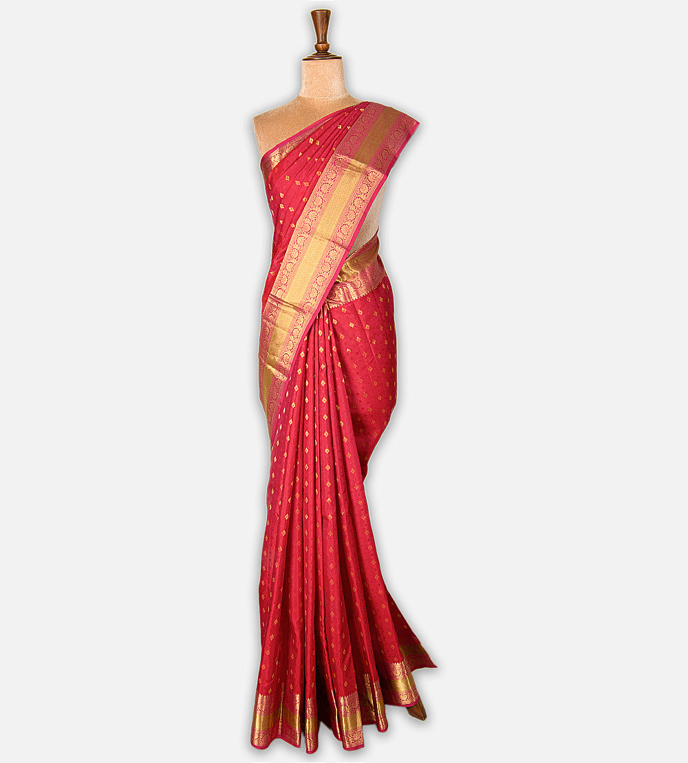 Pinkish Red Soft Silk Saree