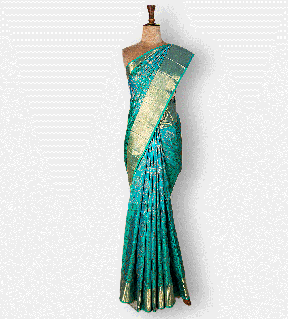 Turquoise Blue Kanchipuram Silk Saree