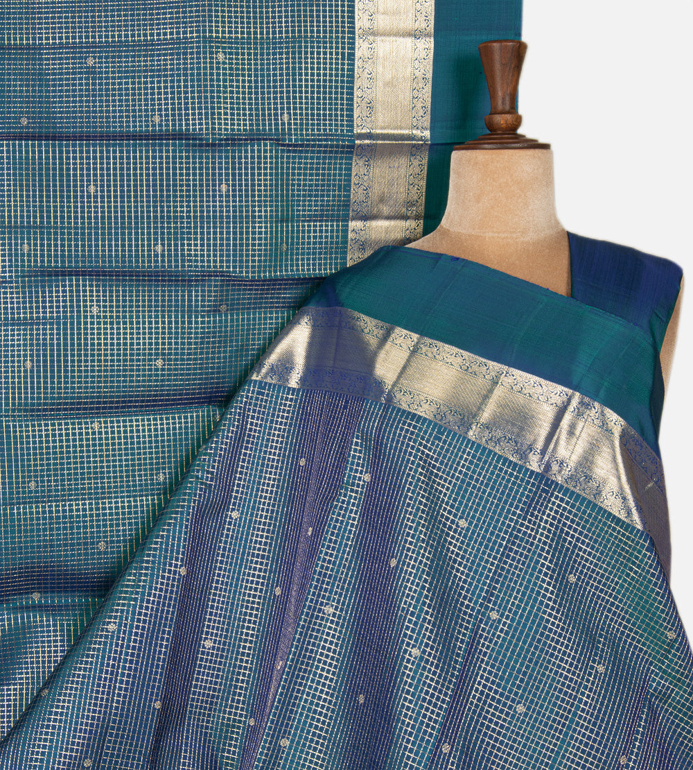 Peacock Blue Kanchipuram Silk Saree