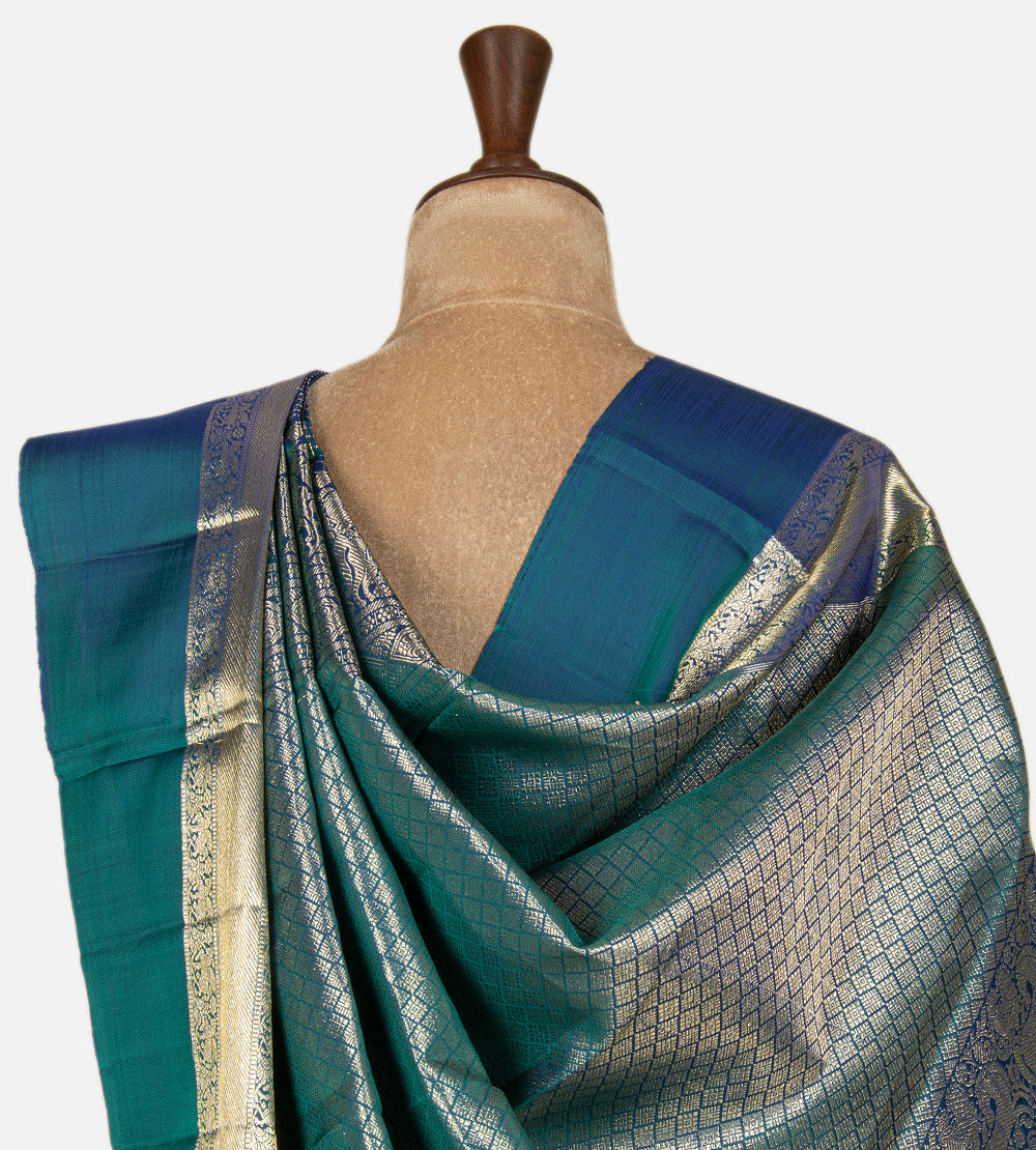 Peacock Blue Kanchipuram Silk Saree