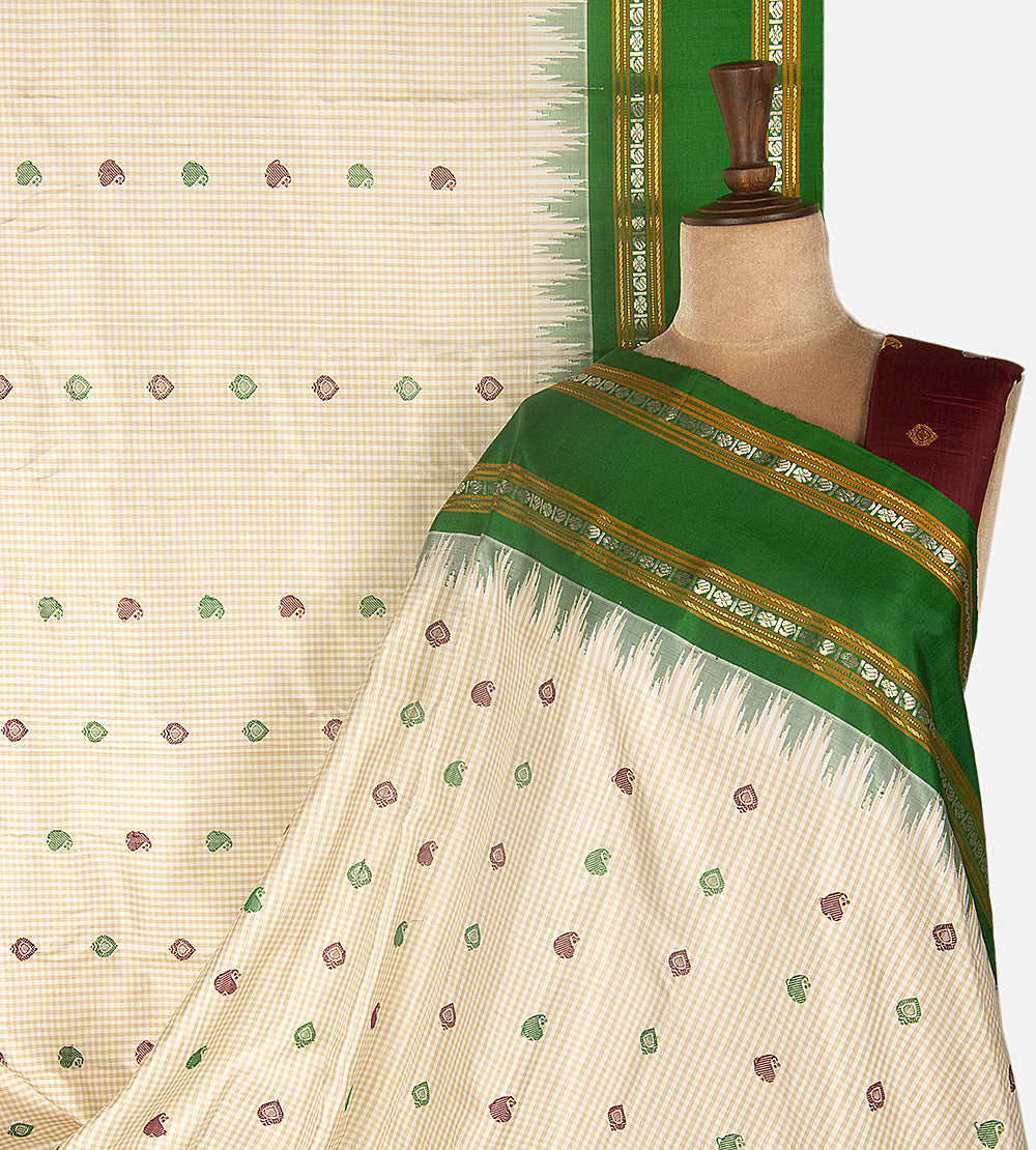 Off-White and Beige Gadwal Silk Saree