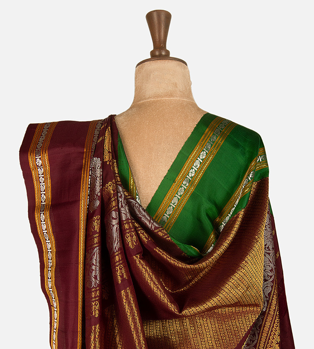 Off-White and Beige Gadwal Silk Saree