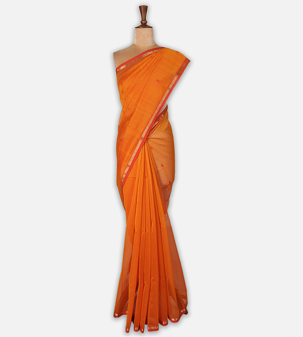 Orange Maheshwari Cotton Saree