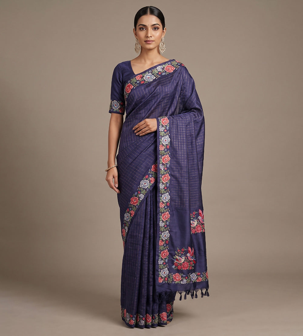 Blue Tussar Saree