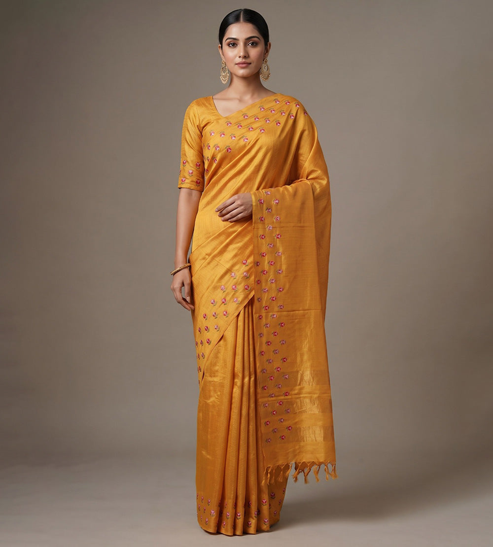 Yellow Tussar Saree