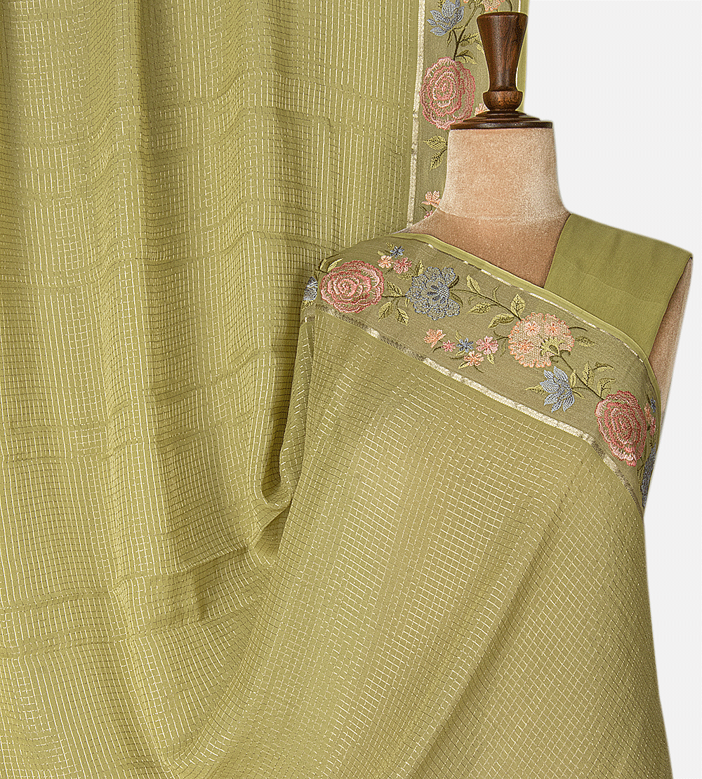 Lime Green Crepe Saree