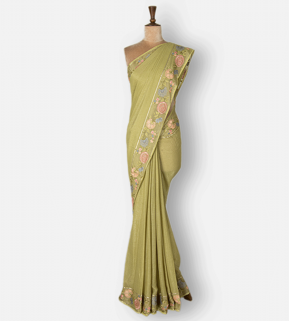 Lime Green Crepe Saree