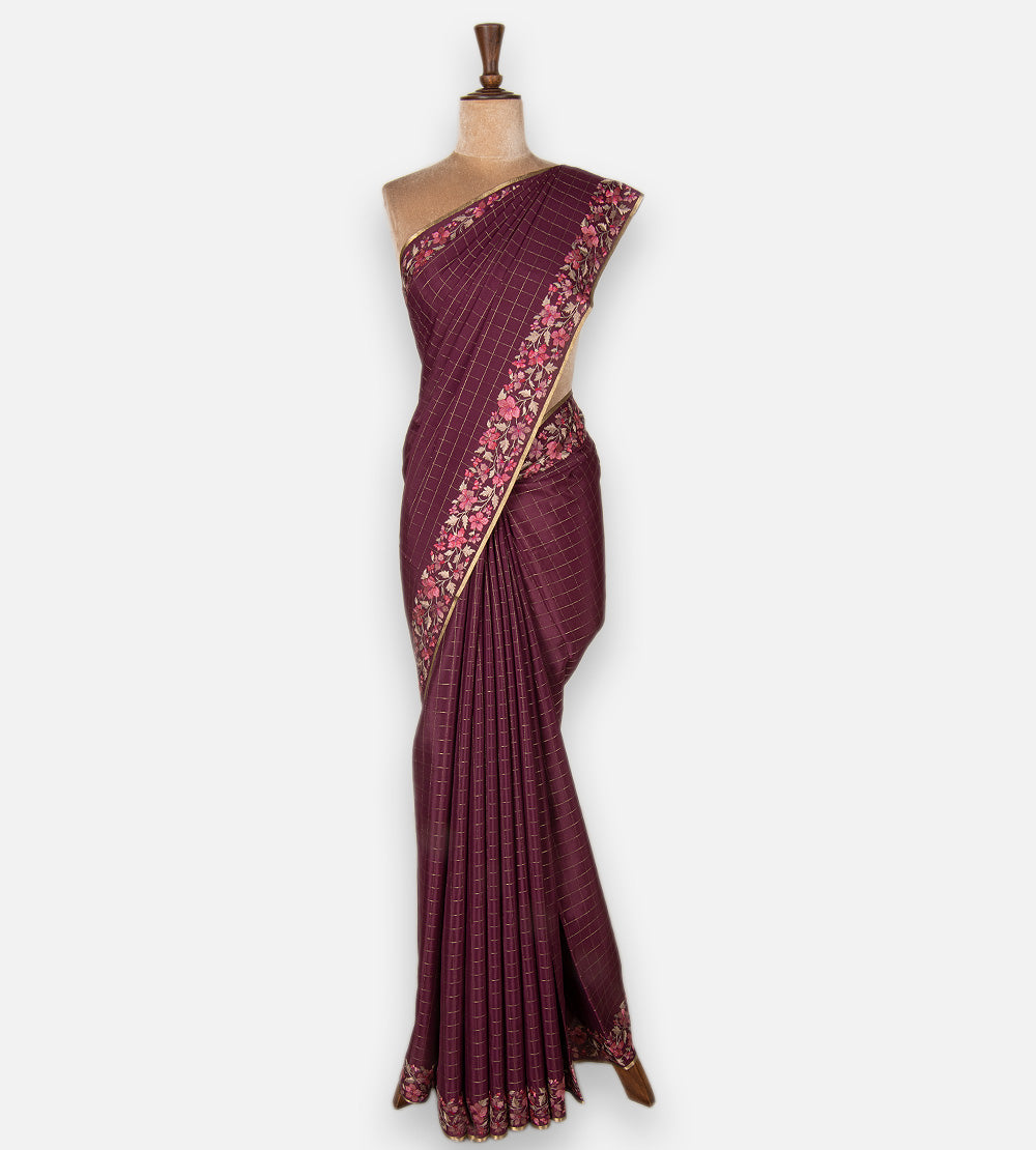 Dark Pink Mysore Crepe Saree