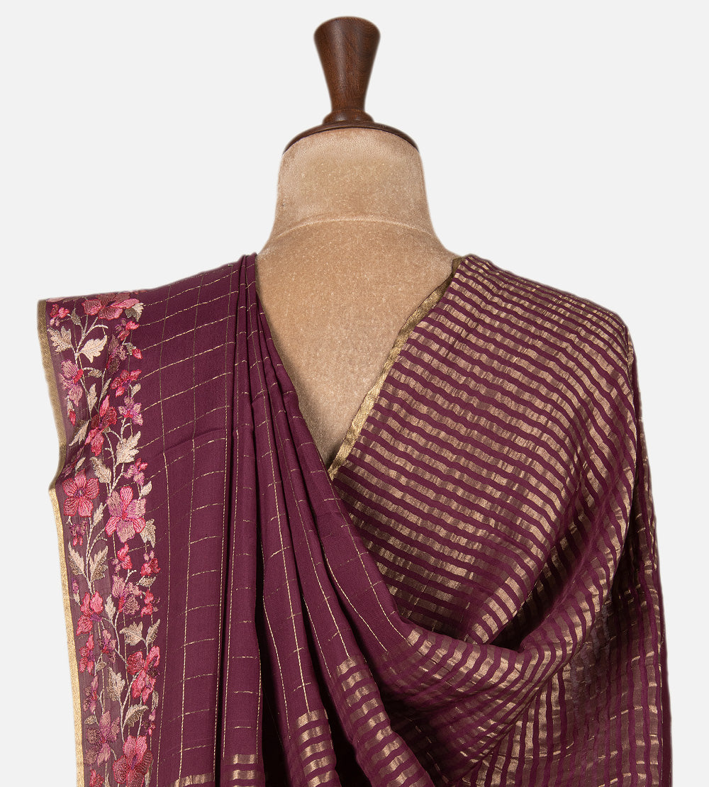 Dark Pink Mysore Crepe Saree