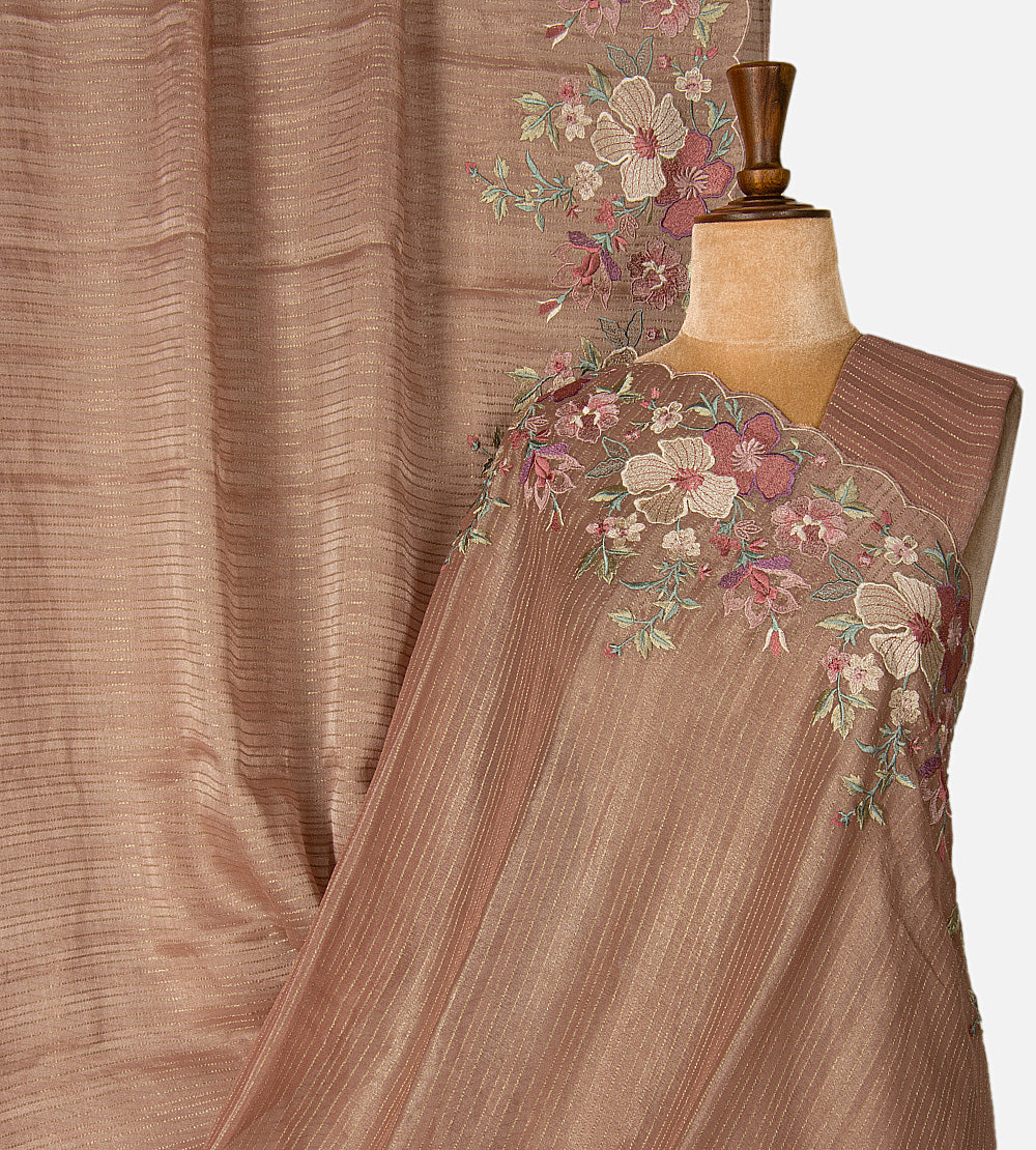 Muted rose-brown georgette saree