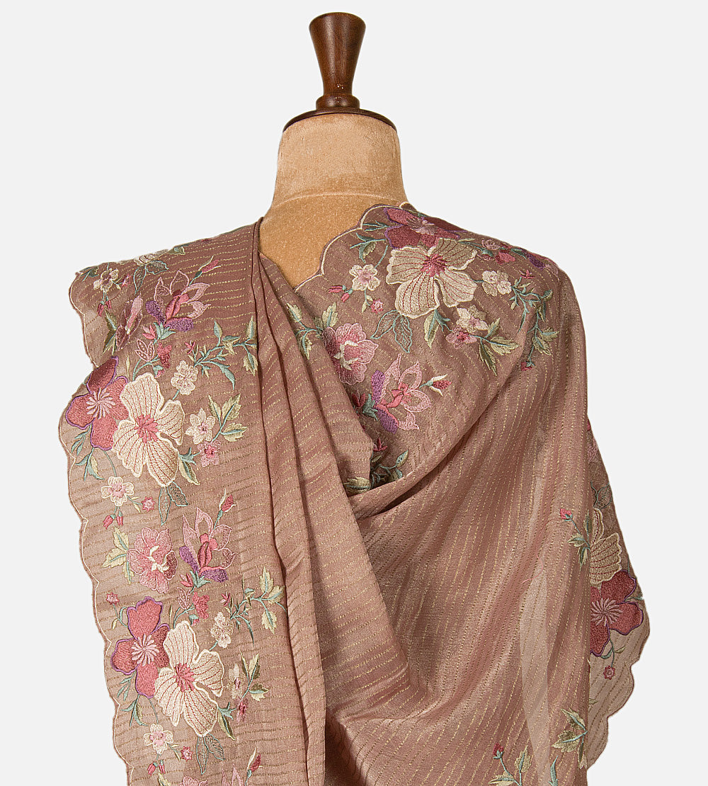 Muted rose-brown georgette saree