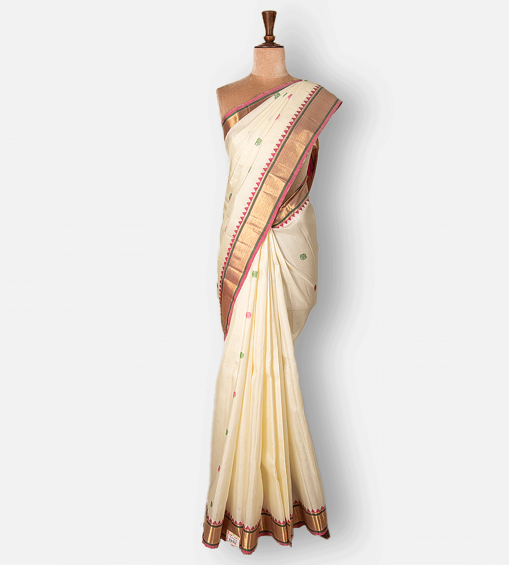 Off-White Kanchipuram Silk Saree