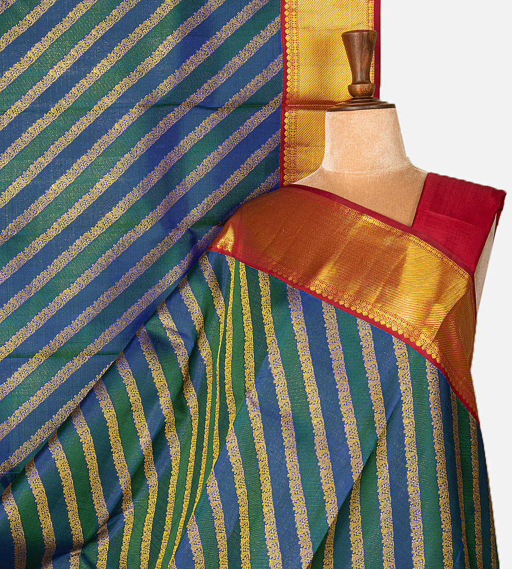 Green and Blue Kanchipuram Silk Saree