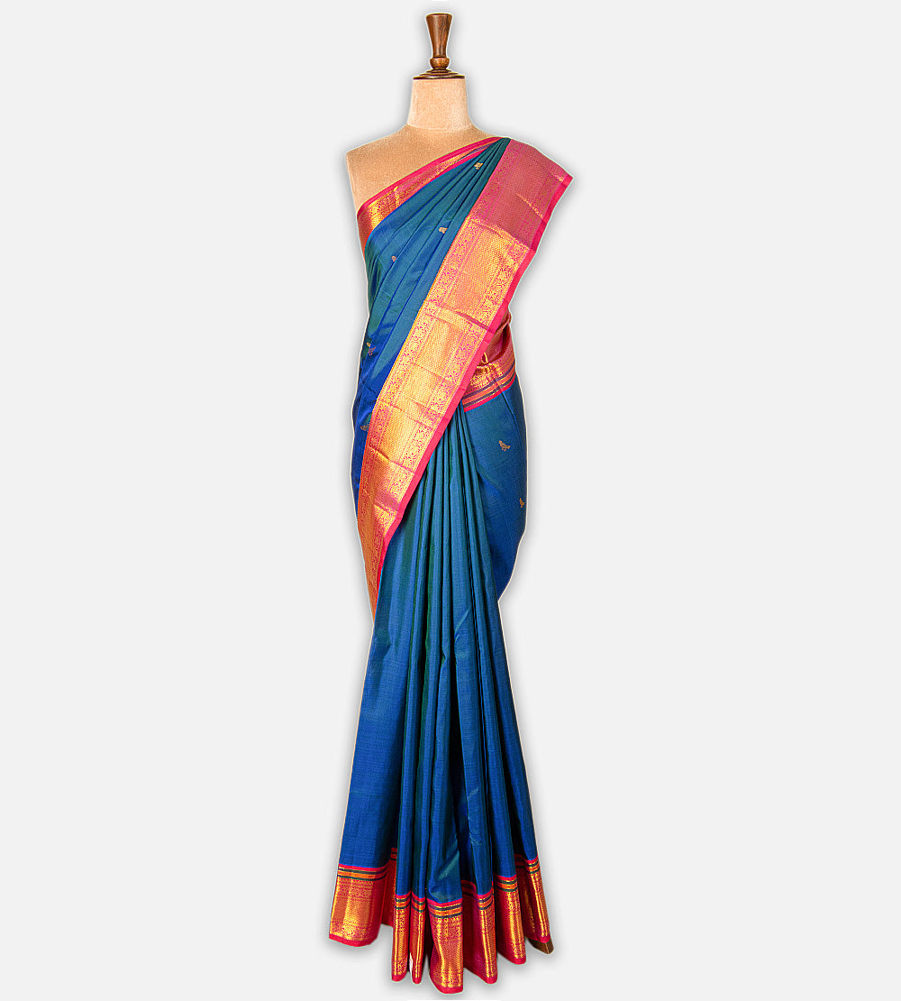 Peacock Blue Kanchipuram Silk Saree
