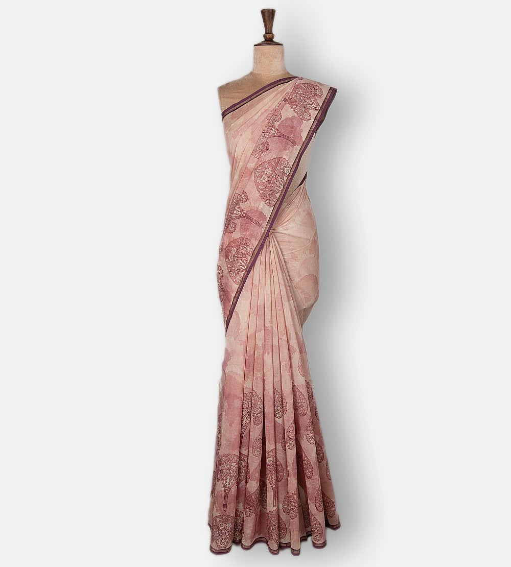Light Peach Chanderi Cotton Saree