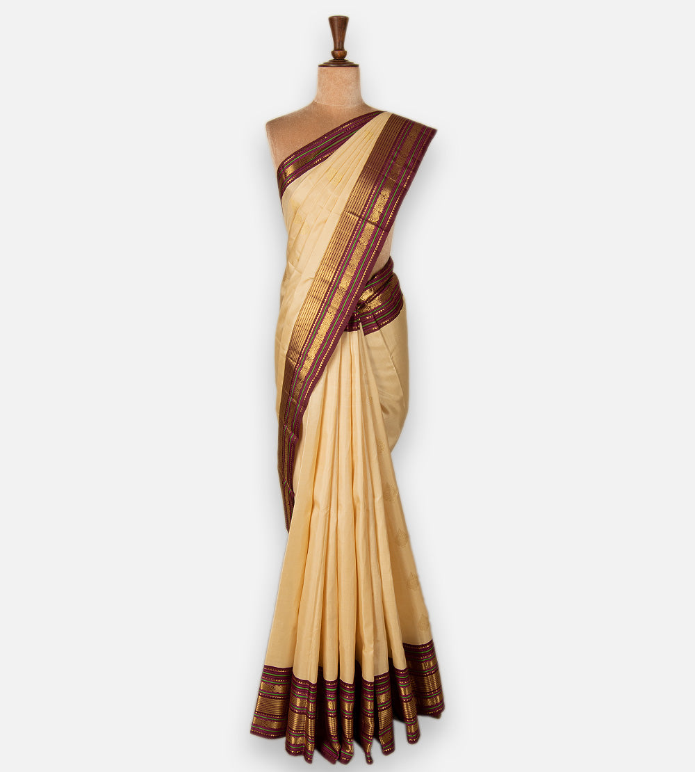Creme Kanchipuram Silk Saree