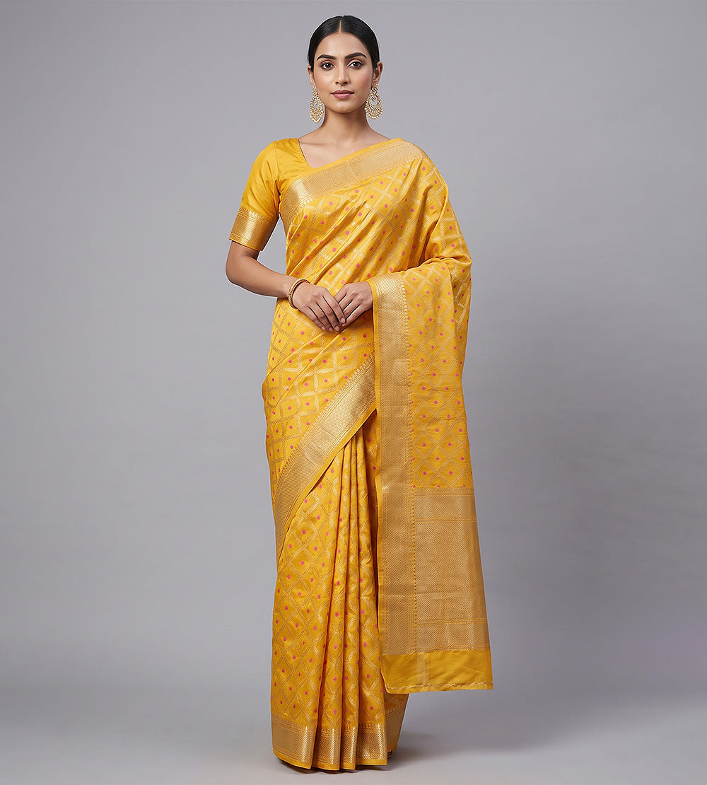 Yellow Banarasi Crepe Saree