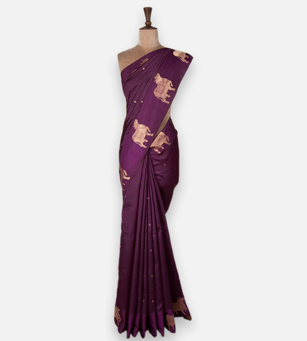 Purple Banarasi Kattan Silk Saree