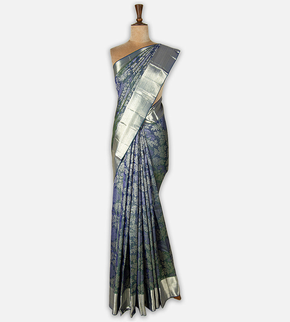 Peacock Blue Kanchipuram Silk Saree
