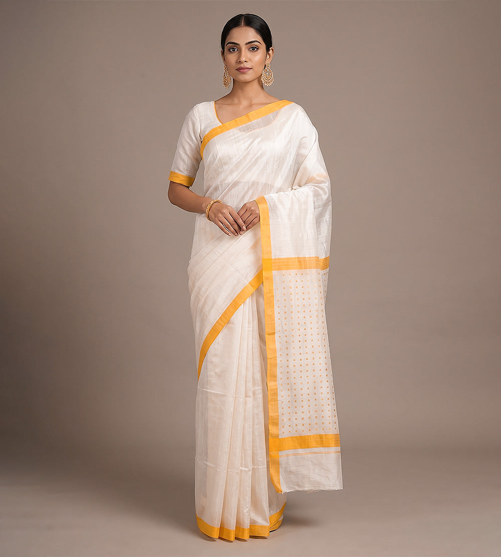 Off-White Bailou Tussar Saree