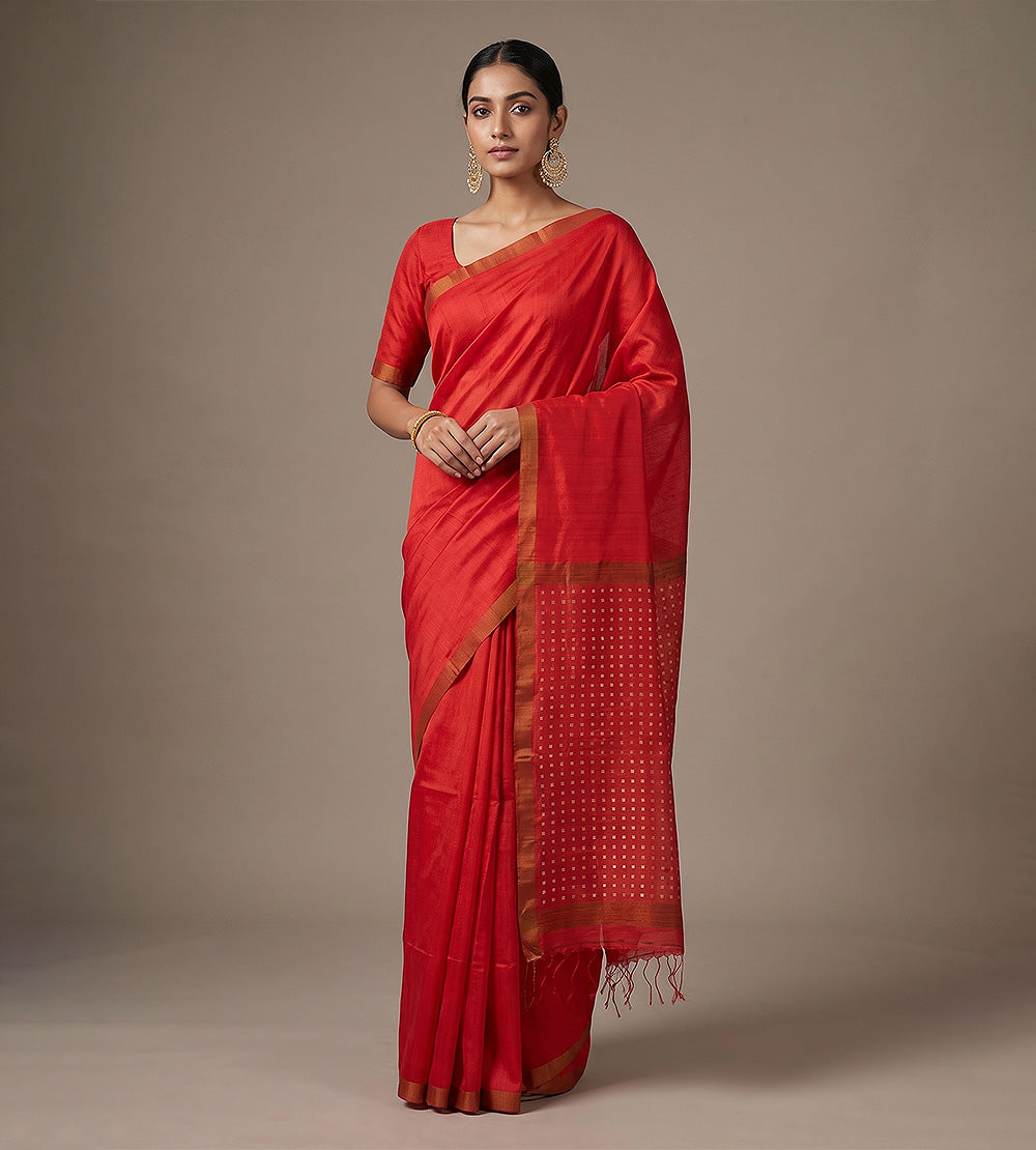 Red Bailou Tussar Saree