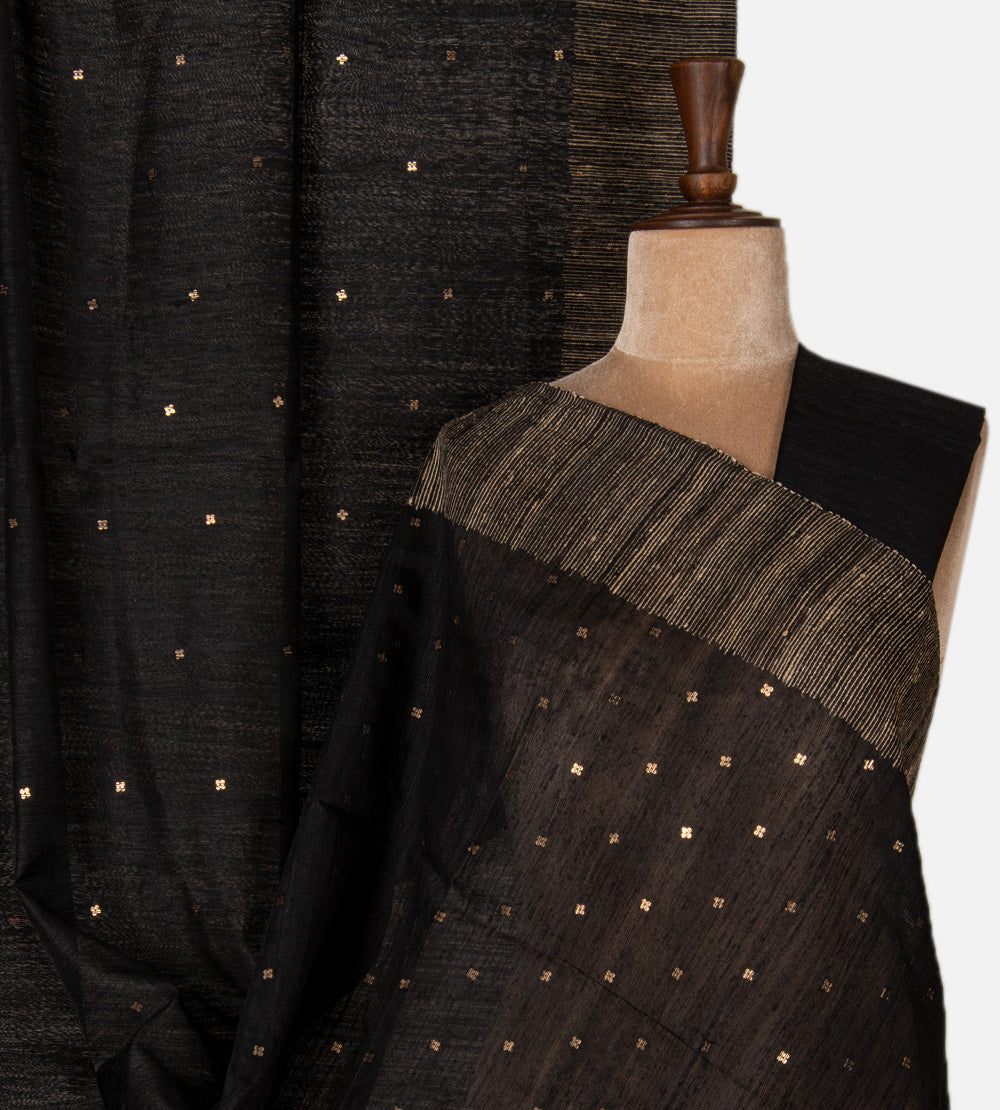 Black Tussar Organza Saree