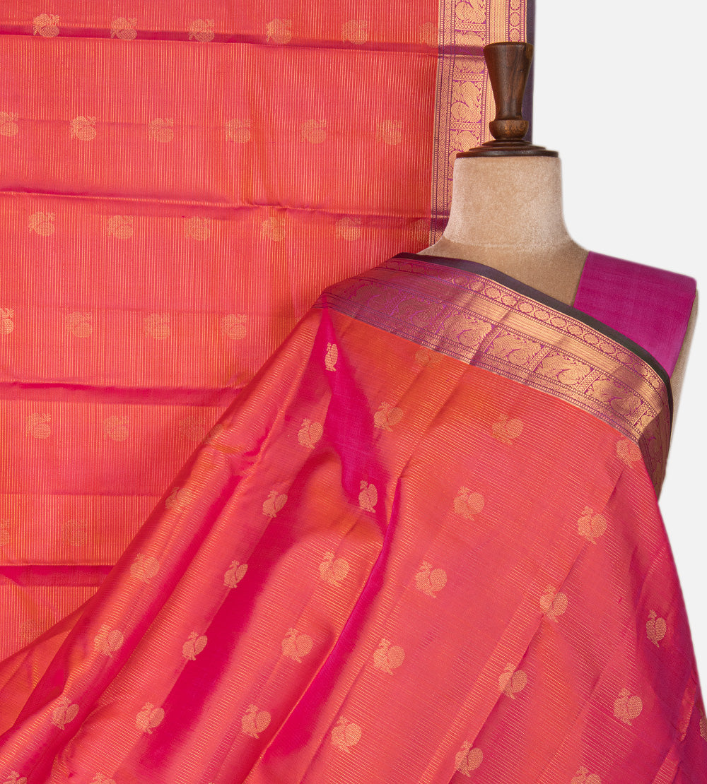 Orangish Pink Soft Silk Saree