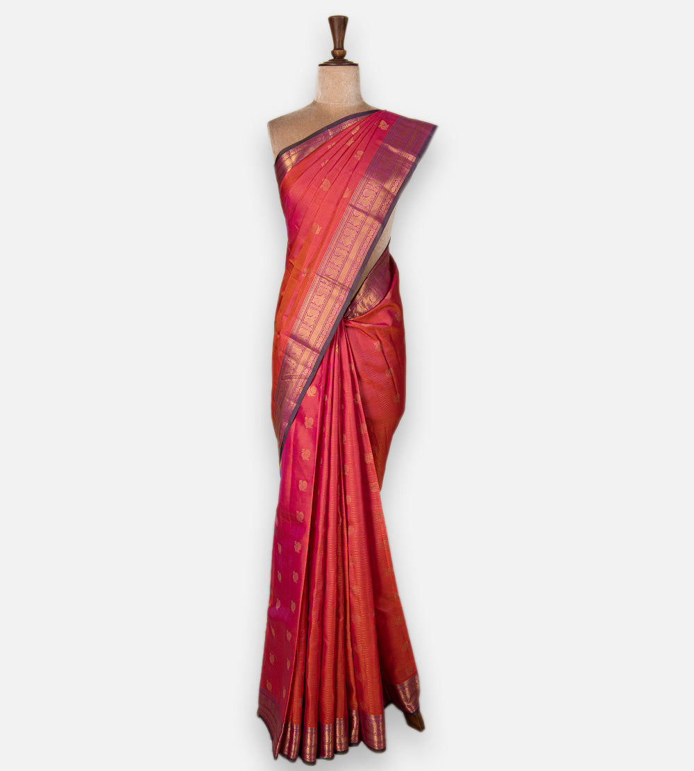 Orangish Pink Soft Silk Saree
