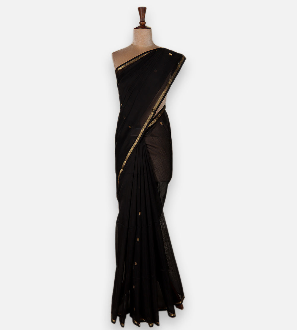 Black Maheshwari Cotton Saree