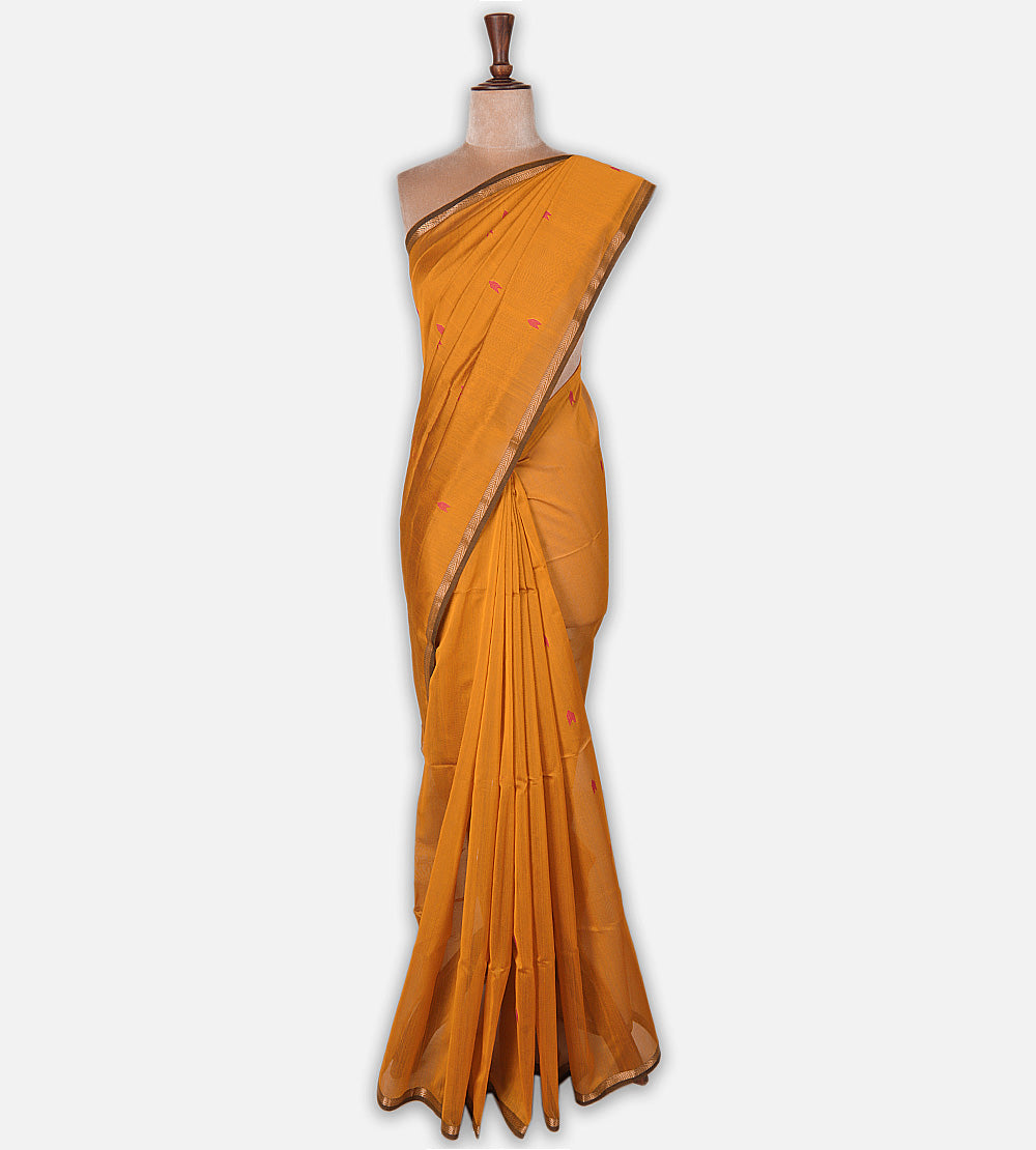 Yellow Maheshwari Cotton Saree