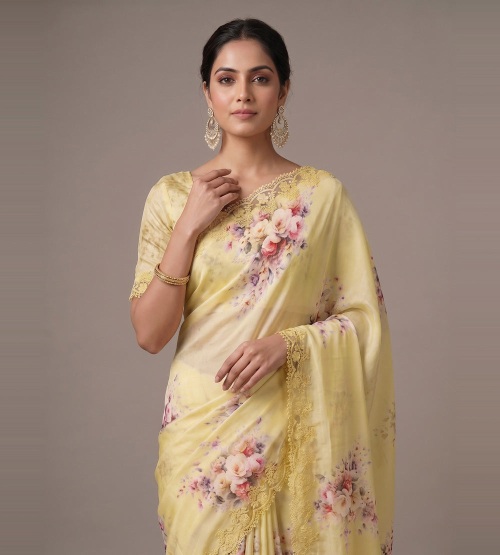 Pastel Yellow Chiffon Saree