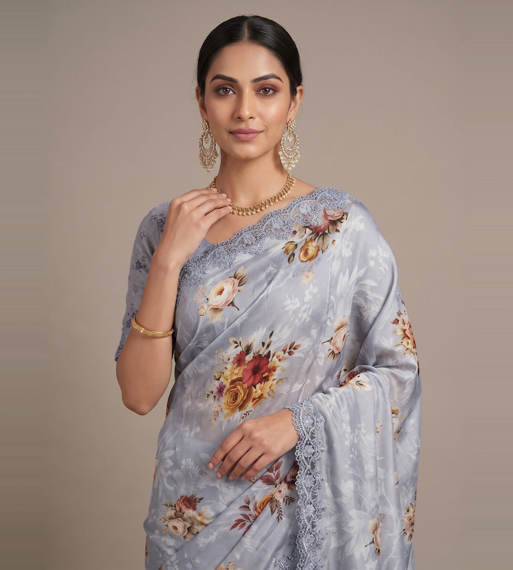 Powder Blue Chiffon Saree