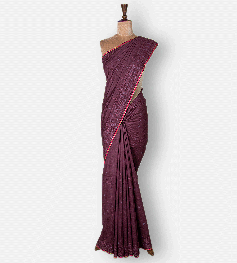 Dark Pink Tussar Saree
