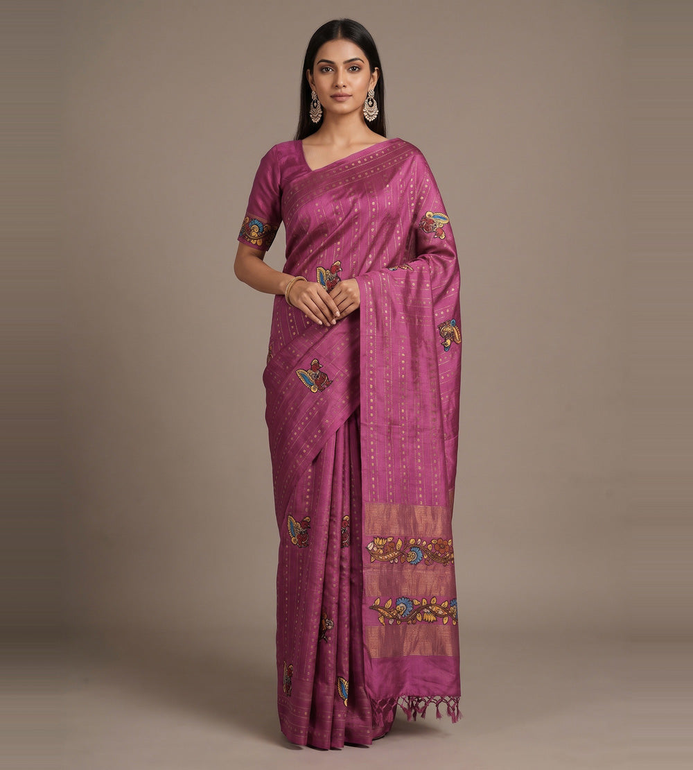Pink Tussar Saree