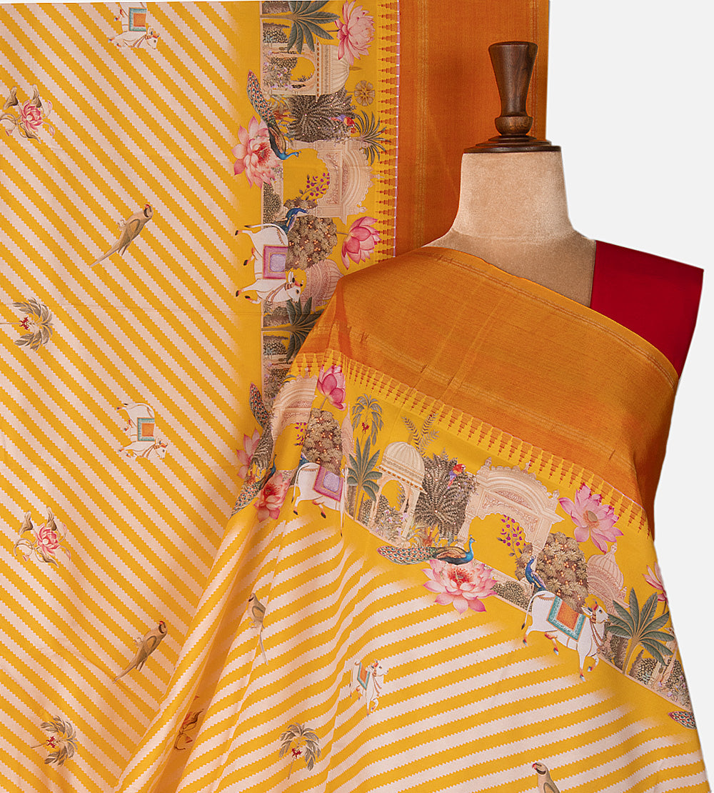 Light Beige and Yellow Soft Silk Saree