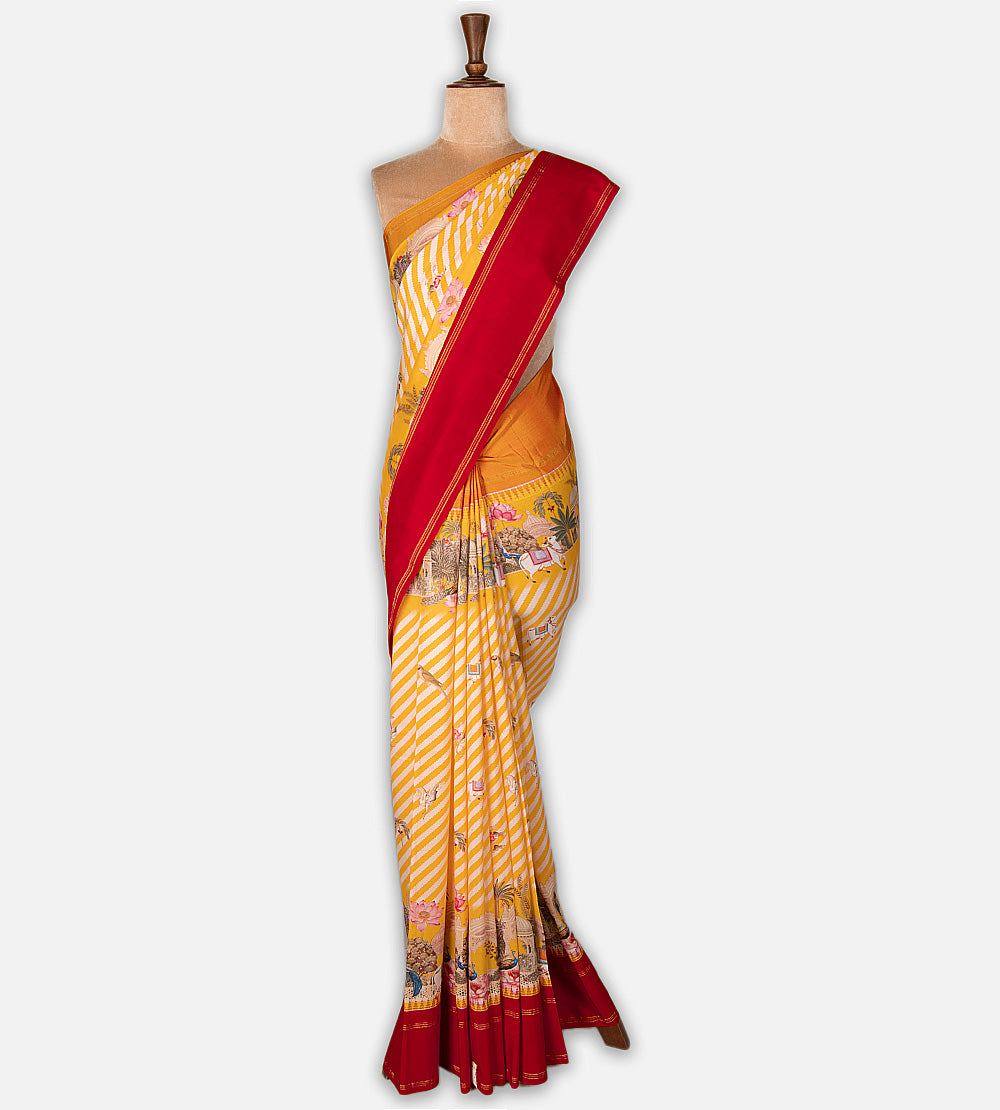 Light Beige and Yellow Soft Silk Saree