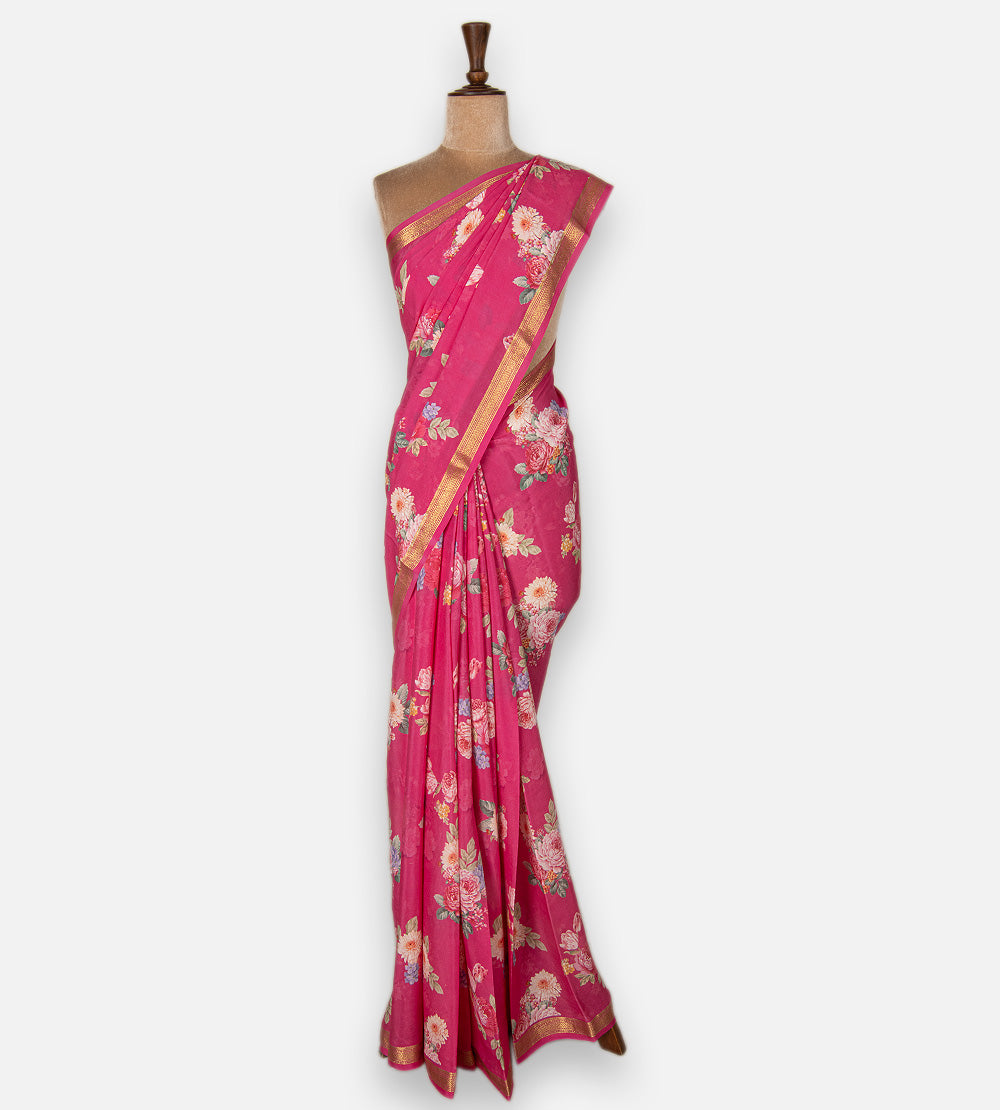 Pink Mysore Crepe Printed Saree