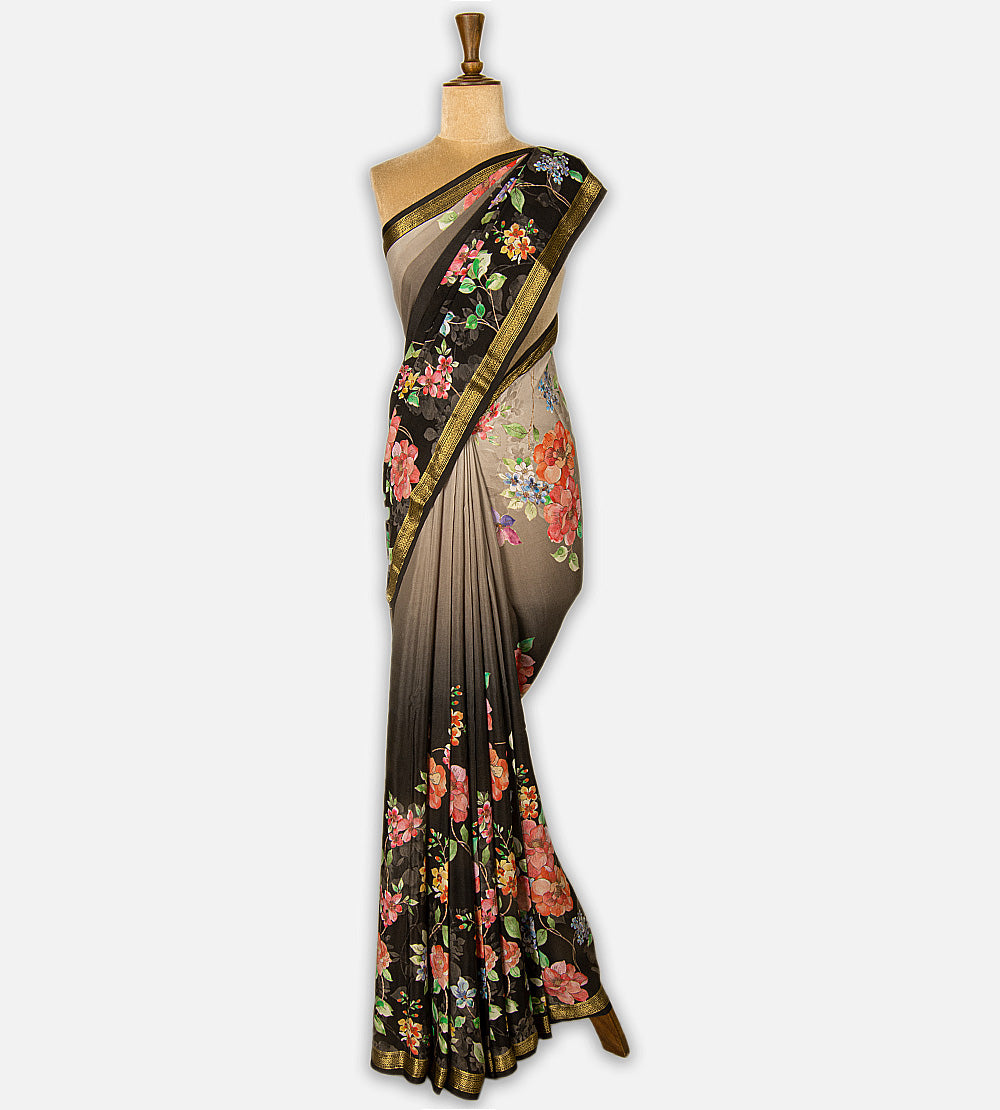 Multicolour Mysore Crepe Printed Saree
