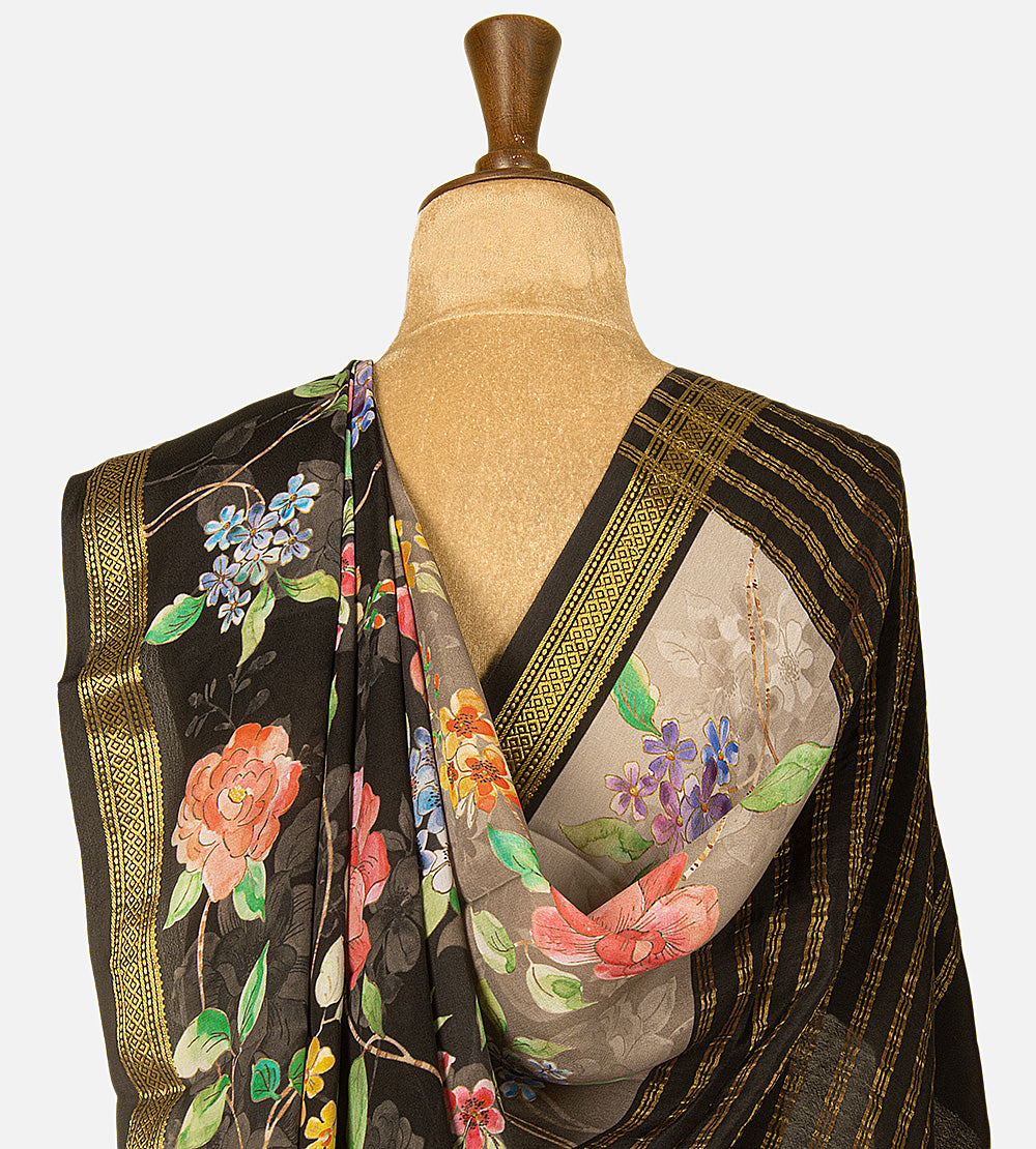 Multicolour Mysore Crepe Printed Saree