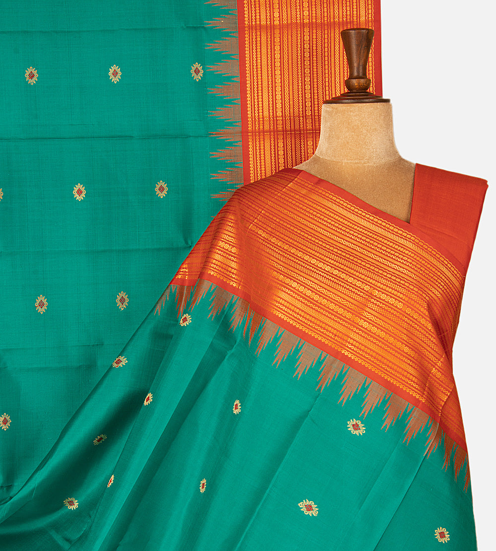 Teal Green Kanchipuram Silk Saree