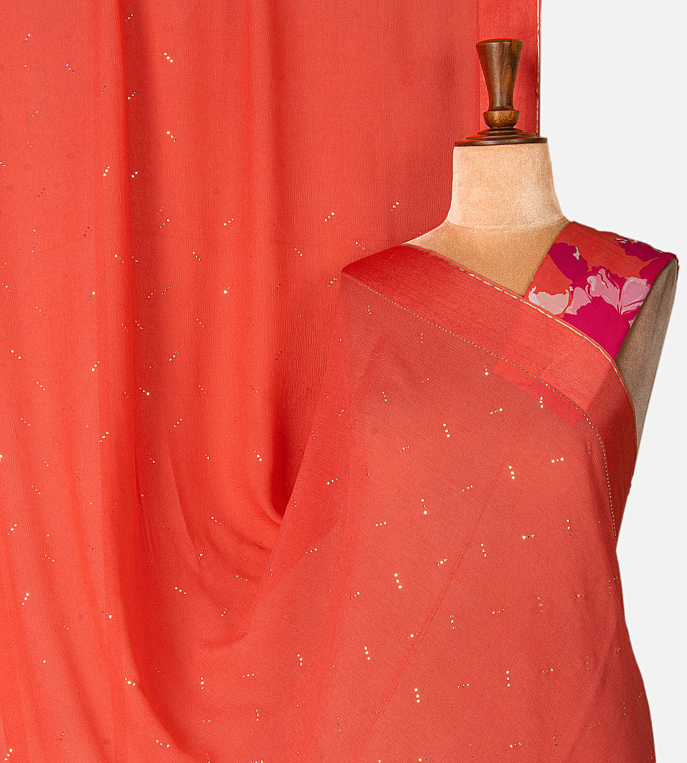 Deep Coral Chiffon Saree