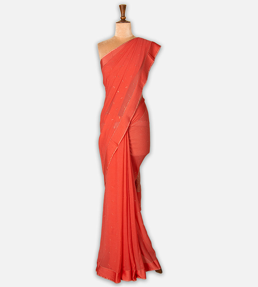Deep Coral Chiffon Saree
