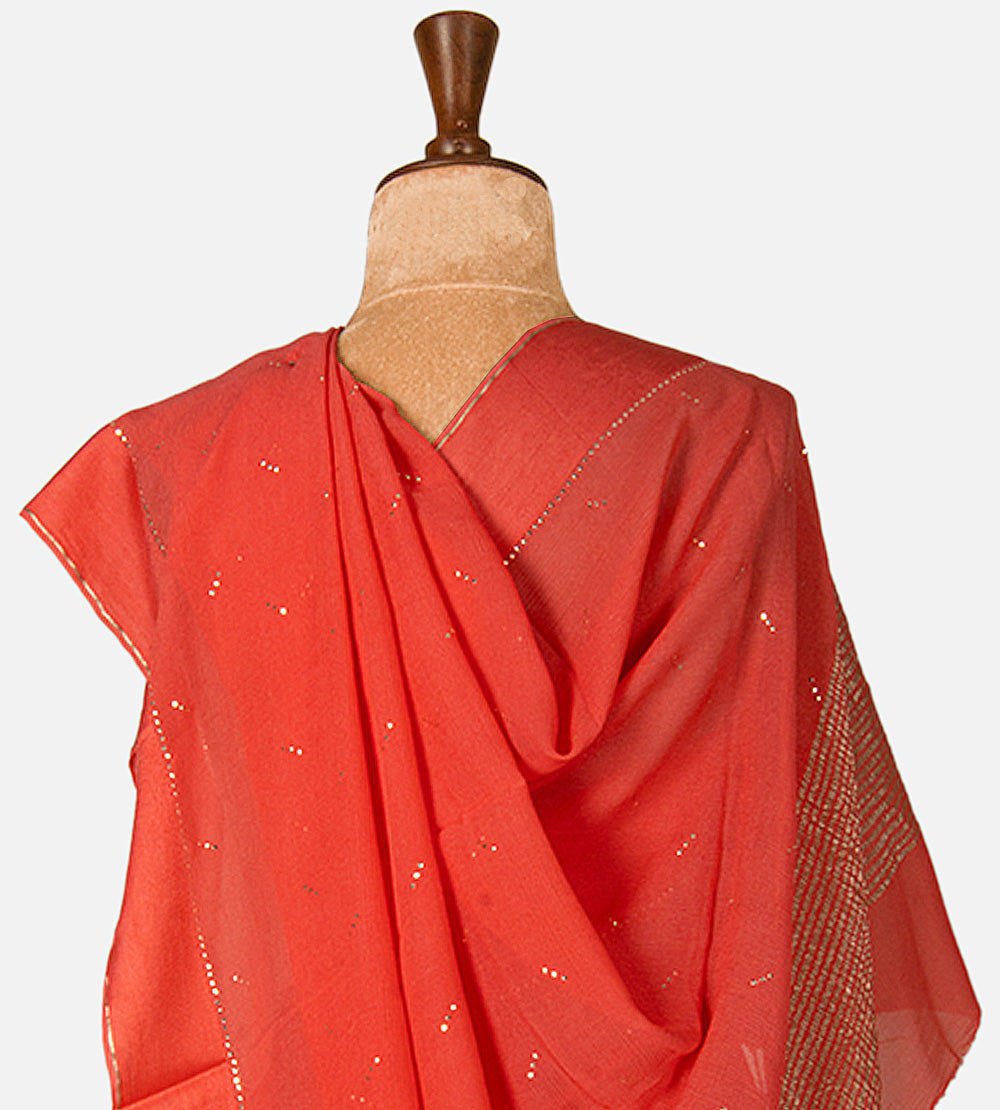 Deep Coral Chiffon Saree