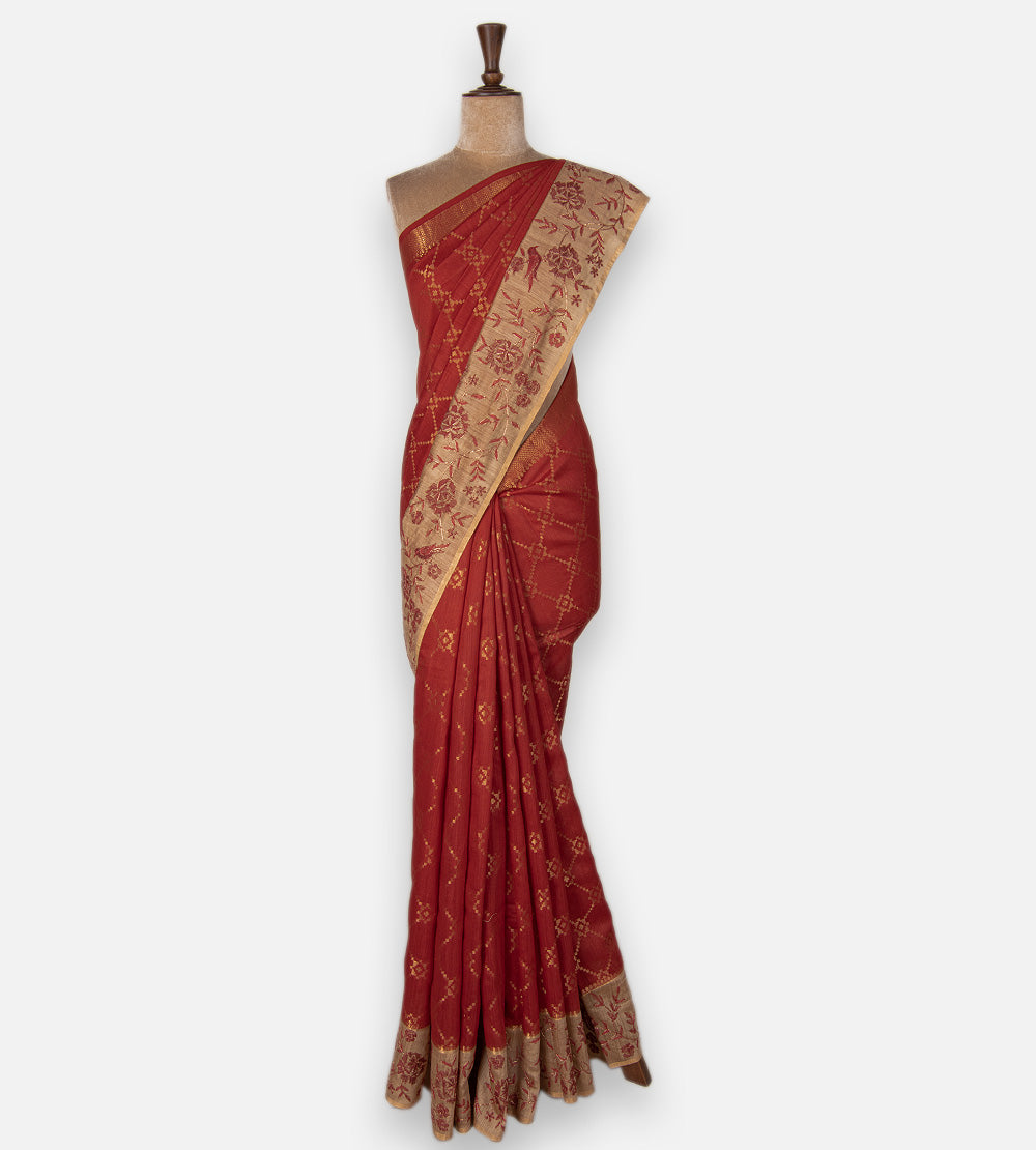 Red Moonga Tussar Saree