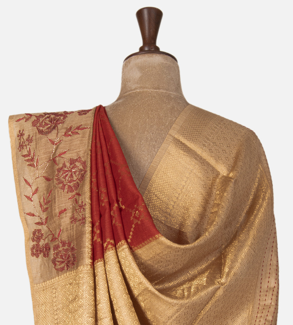 Red Moonga Tussar Saree
