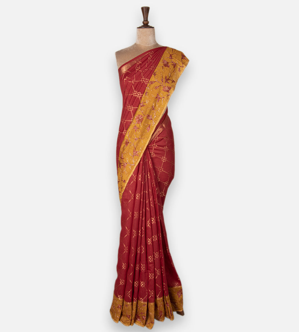 Red Moonga Tussar Saree